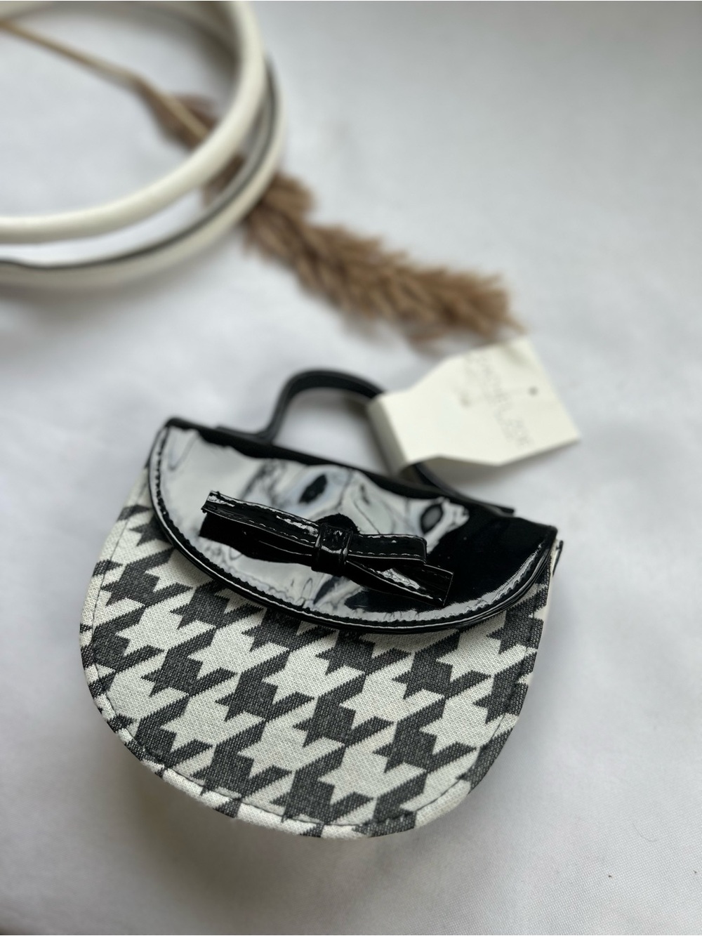 rachel zoe Black & White Houndstooth Mini Top-Handle Bag new - Picture 8 of 8